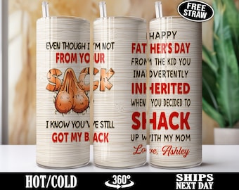 Personalized Stepdad Tumbler with Straw, Custom Stepfather Cup, Bonus Dad Coffee Travel Mug, Funny Fathers Day Birthday Christmas Gift