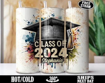 Personalized Graduation Tumbler with Straw, Custom Class of 2024 Senior Grad Cup, College High School Graduate Travel Mug Gift Idea