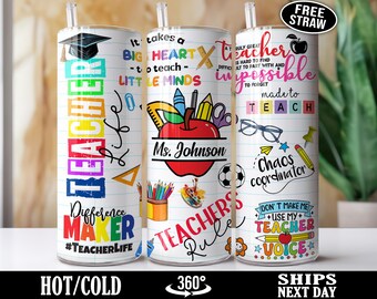 Personalized Teacher Tumbler, Custom Teacher Cup, Teacher Appreciation Coffee Tumbler Cup, Cute Teacher Thank You Gifts for Teacher