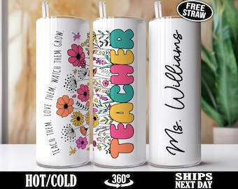 Personalized Teacher Tumbler, Custom Teacher Cup, Teacher Appreciation Coffee Tumbler Cup, Cute Teacher Thank You Gifts for Teacher