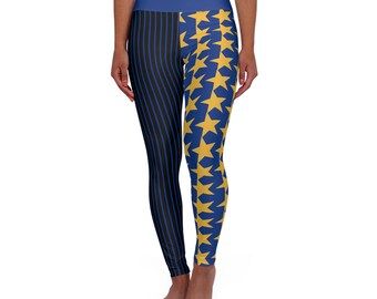 Pantalon legging de yoga bleu marine à étoiles et rayures