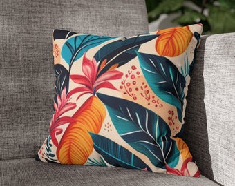 Floral Palm Polyester Square Pillowcase