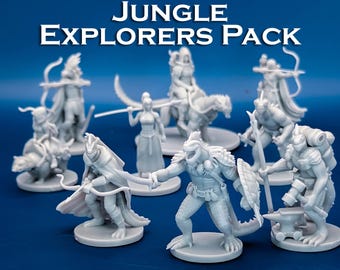 Jungle Explorers Monster Pack | Random Encounter | 9 Miniatures - 28mm Scale DnD D&D Tabletop Miniature Mini