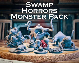 Swamp Horrors Monster Pack | 10 Miniatures Starter Set - 28mm Scale DnD D&D Tabletop Miniature Mini Bundle Pack Lot
