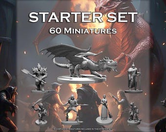 Kit Inicial de D&D | 60 Miniaturas | Pacote Essencial para Mestre | Escala 28 mm | Miniaturas para RPG de Mesa Dungeons and Dragons 5e