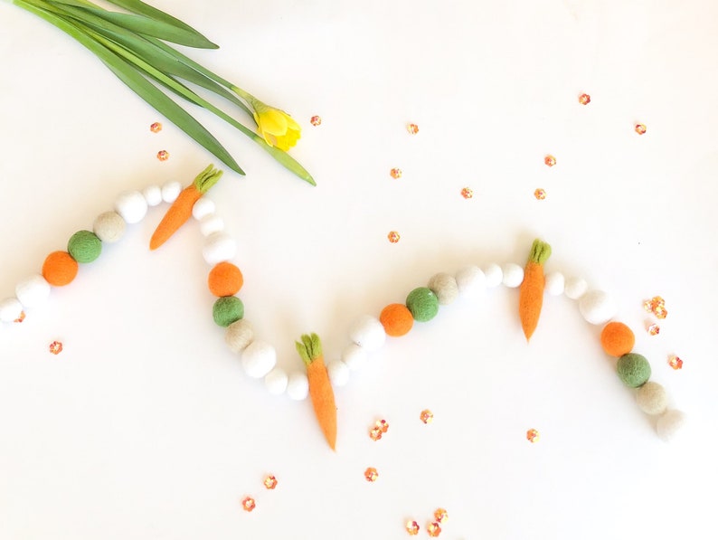 Neutral Carrot Spring Easter Felt Pom Pom Garland Carrot Easter DecorCarrot Pompom garlandSpring Felt balls Easter Party Decor