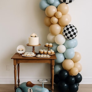 Race Party DIY Balloon Garland car Birthday, Racing Party Decor   Boys Muted Car Birthday, Classic Vintage  Race Car decor, Two fast party