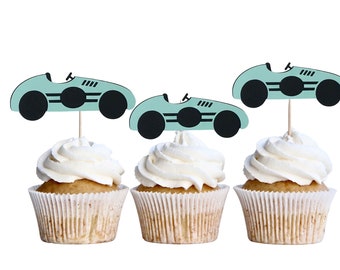 Neutral Race Car Toppers/ Retro Race Car Cupcake Toppers. Race Car Party Topper/ Race Car Birthday/Two Fast Birthday