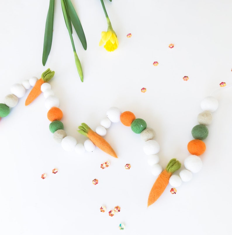 Neutral Carrot Spring Easter Felt Pom Pom Garland Carrot Easter DecorCarrot Pompom garlandSpring Felt balls Easter Party Decor