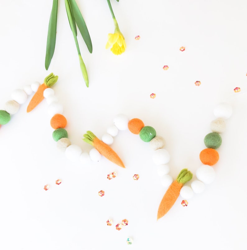 Neutral Carrot Spring Easter Felt Pom Pom Garland Carrot Easter DecorCarrot Pompom garlandSpring Felt balls Easter Party Decor