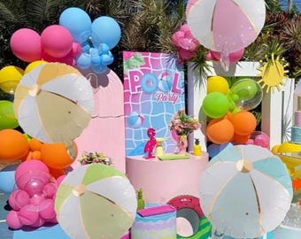 4 Pastel Foil Beach Ball Balloons, Beach Party Decor, Beach Birthday Party, Summer Party Balloons, Pool party Balloons, Pool Bachlorette