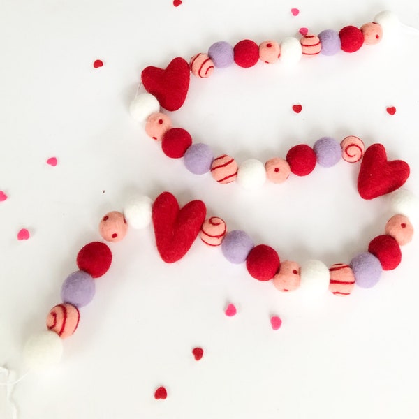 Simply Love Valentine's Day Felt Ball Pom Pom Garland/ Valentine Decor/Valentines Party Decor/Valentines  Garland/Valentines Bunting