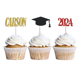 2024 Custom Personalized Grad Cupcake Toppers/Personalized Graduation Party Decor/Name Grad Party Decor/Grad Cake topper/Class of 2024