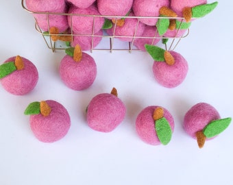 Pink 100% Wool Felt Apples/Felted Apples/Educational Decor/Felt Craft/Fall Autumn Apples/Learning Educational Supplies