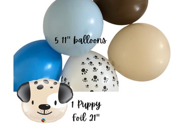 Blue Bundle of 6 Puppy Birthday Balloons, Puppy Birthday ballons, Dog Birthday Party decor, Puppy Party Decor, Let's Pawty,Puppy Blue Party