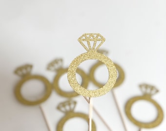 Adornos para cupcakes de compromiso, adornos para anillos de boda, adornos para cupcakes de aniversario, decoración para fiestas de compromiso, decoración de boda personalizada, púas de compromiso