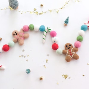 Gingerbread Christmas Holiday Felt Ball Pom Pom Garland/ Holiday Garland/Candy Holiday Decor/Candy Cane Christmas Mantel decor