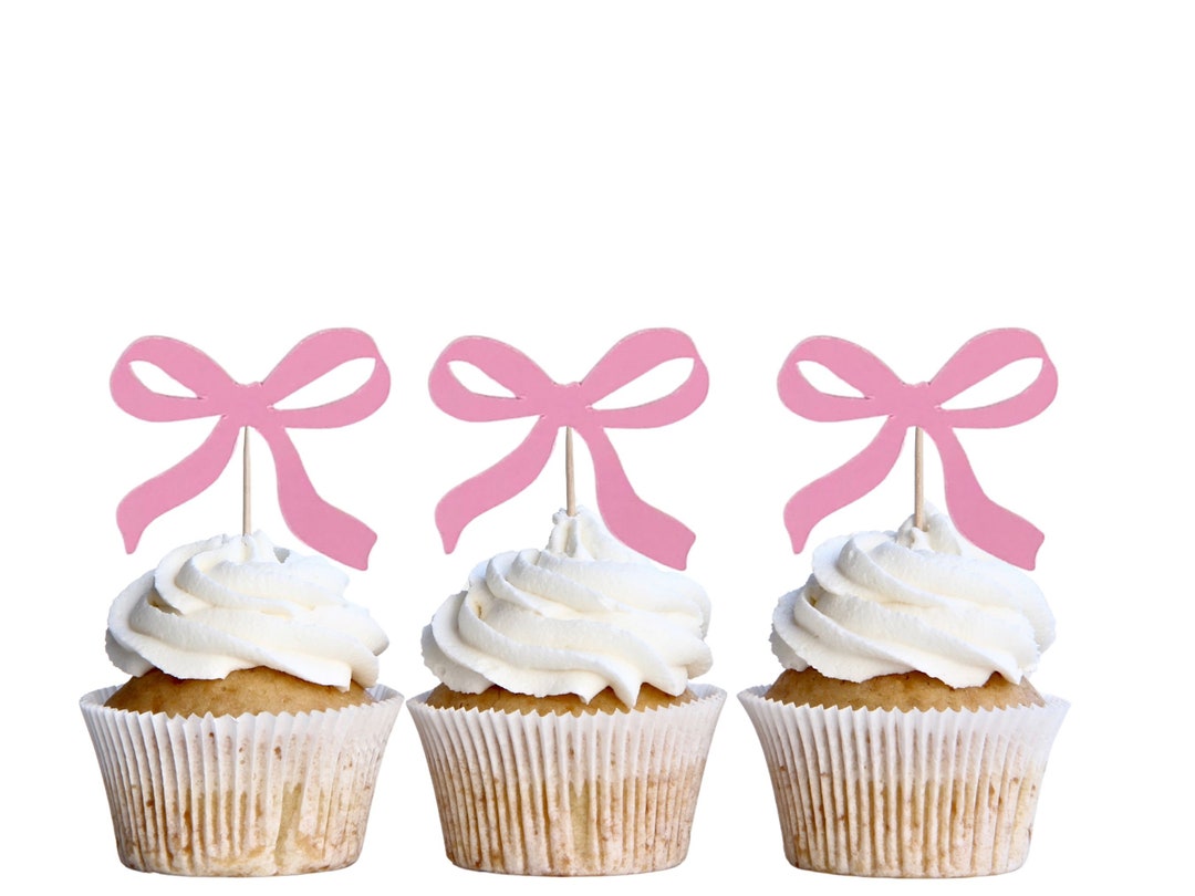 Bow Cupcake Toppers, Pink Bow Party, Bow Birthday Decor, Coquette Bow ...