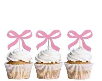 Bow Cupcake toppers, Pink Bow party, Bow Birthday decor, Coquette Bow party,Pretty in pink, Bow bridal shower, She's tying the knot