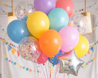 Rainbow Bright Party Balloons, Rainbow ONE party, Two Birthday, One bright year, Unicorn Pastel, Confetti Pastel decor, Animal Party
