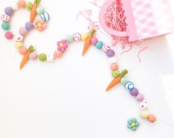 Daisy Carrot Spring  Easter Felt Pom Pom Garland/ Easter Decor/Carrot Pompom garland/Spring Felt balls/ Easter Party Decor
