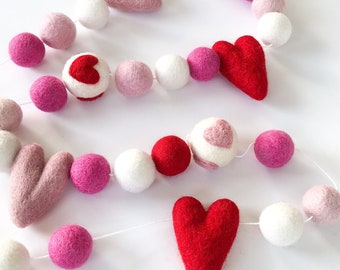 Simply Love Valentine's Day Felt Ball Pom Pom Garland/ Valentine Decor/Valentines Party Decor/Valentines Garland/Heart Bunting/Mantel Decor