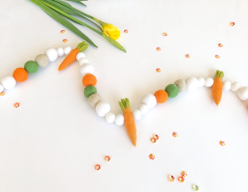 Neutral Carrot Spring Easter Felt Pom Pom Garland Carrot Easter DecorCarrot Pompom garlandSpring Felt balls Easter Party Decor