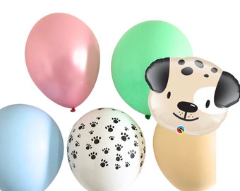Bundle of 6 Puppy Birthday Balloons, Puppy Birthday ballons, Dog Birthday Party decor, Puppy Party Decor, Let's Pawty,Puppy Pastel Party