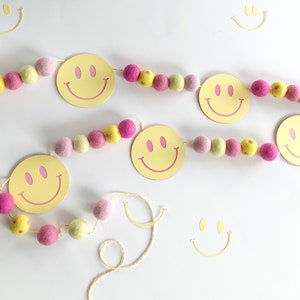 Pink Teen Smiley Happy Face Garland, One Happy Girl Banner , One Happy Babe , One Happy Gal, One Cool Girl Decor ,Tween Smiley Face Pink
