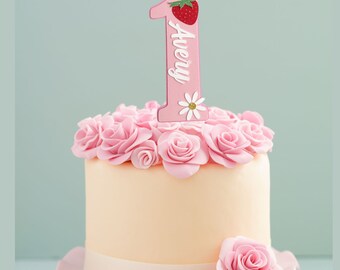 Berry First Birthday Cake topper/Red Strawberry ONE topper Strawberry 1st Birthday/Berry Party Decor/ Strawberry Cake Decor