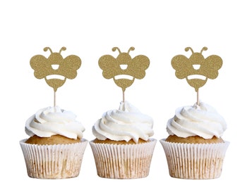 Bumble Bee Cupcake topper, Bee Topper, What will it Bee, Bee Baby shower, Happy Bee day birthday, Little Bee Party, Bee 1st birthday