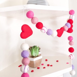 Valentine’s Pompom Felt Garland/ Valentines Party Decor/Valentines Mantle Decor/ Valentine's day party/ Heart Garland/Valentine Decoration