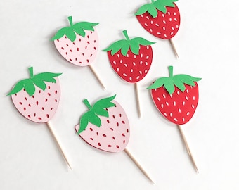 Strawberry Cupcake Toppers -Strawberry Birthday Picks-Berry First Birthday- Sweet One Party-Berry Cupcake Food Picks-Strawberry Party