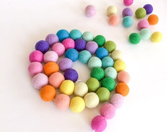 SALE Summer love Felt Pom Pom Garland/ Rainbow Summer Decor/Bright Felt Ball Pompom garland/Summer Beach Party banner/42 felt balls