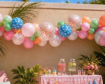 Guirlande de ballons d'été de plage de 7 pieds, ballons de fête de club de plage, ballons de plage de surf, anniversaire de piscine de plage, 1ère fête d'éclaboussures, décoration de fête de piscine