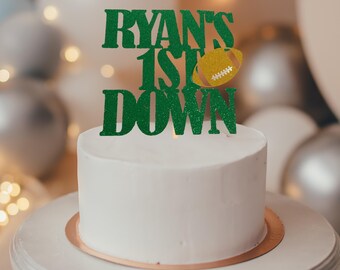 Football 1st Birthday Cake topper, 1st year down party, Custom birthday football cake topper, First birthday football party decor,