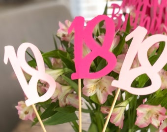 Set of 3 party picks decorations number centerpiece/18th birthday pink/18th party picks/CustomParty Decor/ Flower Bouquet Picks/Table decor