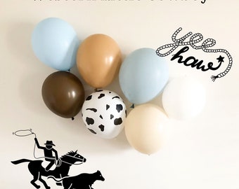 7 Little  Cowboy Theme Balloons| Farm Birthday Balloons | Farm Baby Shower Decor/ Blue Barnyard Birthday | Moo Birthday Party/1st rodeo