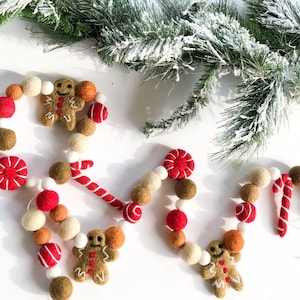Holiday Sweets Gingerbread Christmas Holiday Felt Ball  Pom Garland/ Holiday Garland/Candy Holiday Decor/Christmas Mantel decoration