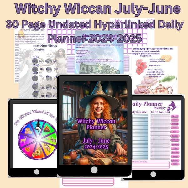 The Witchy Wiccan Hyperlinked Undated Daily Digital Planner for July-2024 to June 2025 Digital Download for iPad Android Tablets  Goodnotes