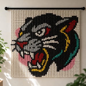 Black Panther Beaded Tapestry Pattern PDF | American Traditional Tattoo Wall Hanging | DIY Digital Download