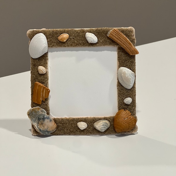 Handmade Beach Picture Frame - real sand and shells