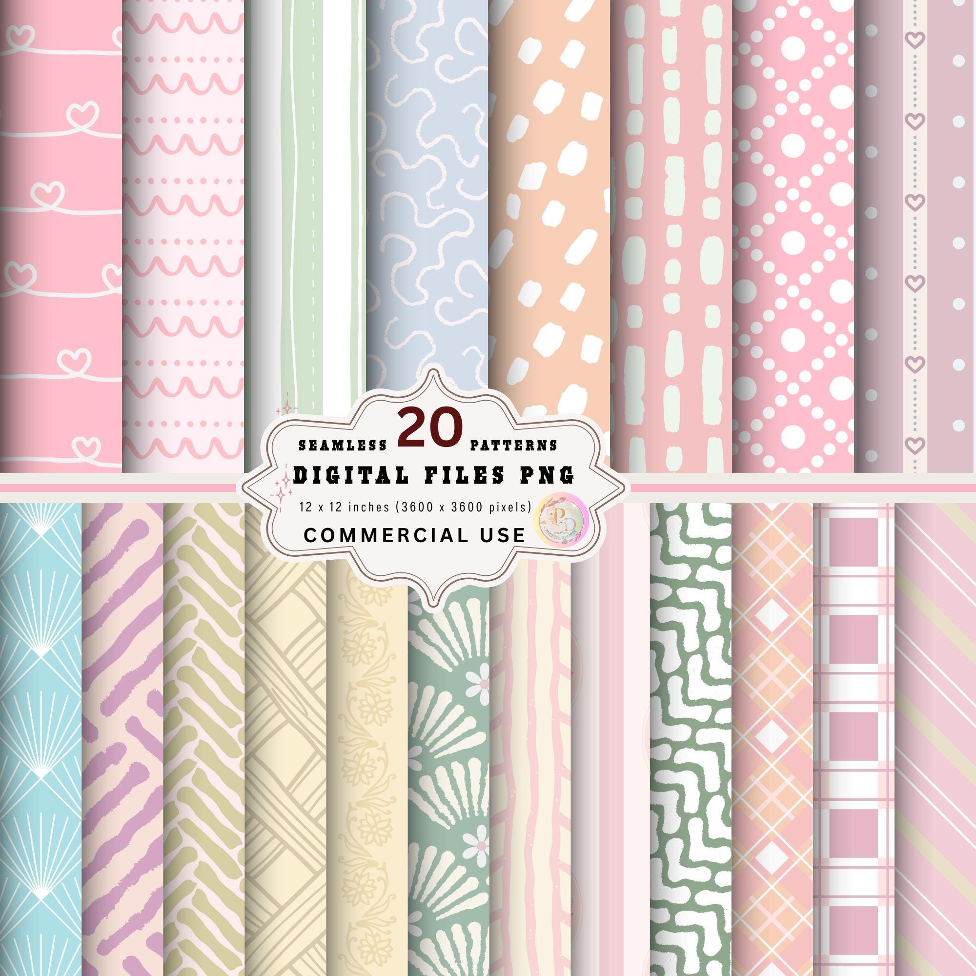 Pastel Seamless Digital Paper Pack, Preppy Pink Blue Patterns (digital ...