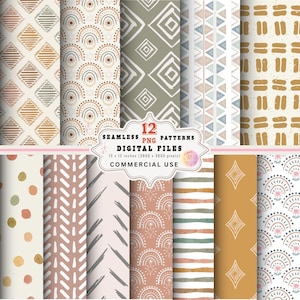 Boho jordton sömlös papperspaket, abstrakt PNG Clipart (digital nedladdning)