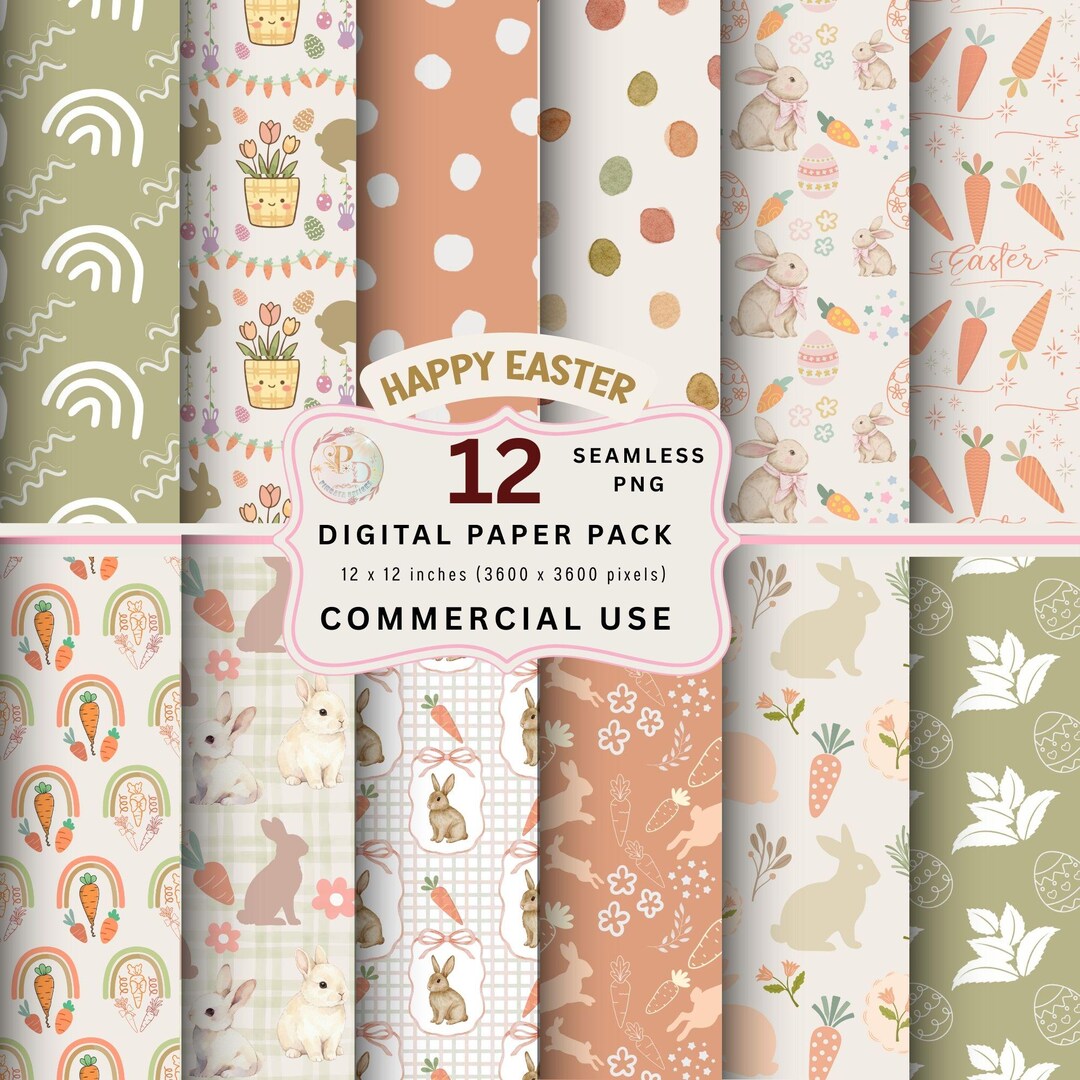 Easter Bunny Seamless Paper Pack, Boho Nursery Patterns (PNG Digital ...