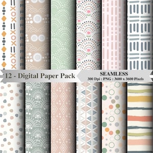 Boho Digital Paper Pack: Seamless Earth Tone Patterns (PNG Download for Scrapbooking