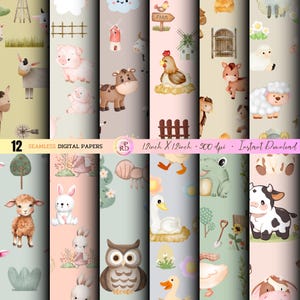WATERCOLOR FARM Animal Seamless Digital Pattern Bundle-Farm Nursery digital background | Cute Baby Animals PNG 3600x3600 Digital Download