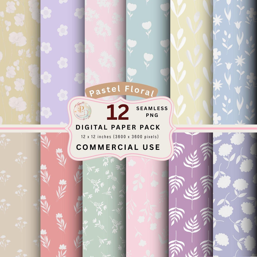 Pastel Floral Seamless Digital Paper Pack, Soft Botanical Patterns ...