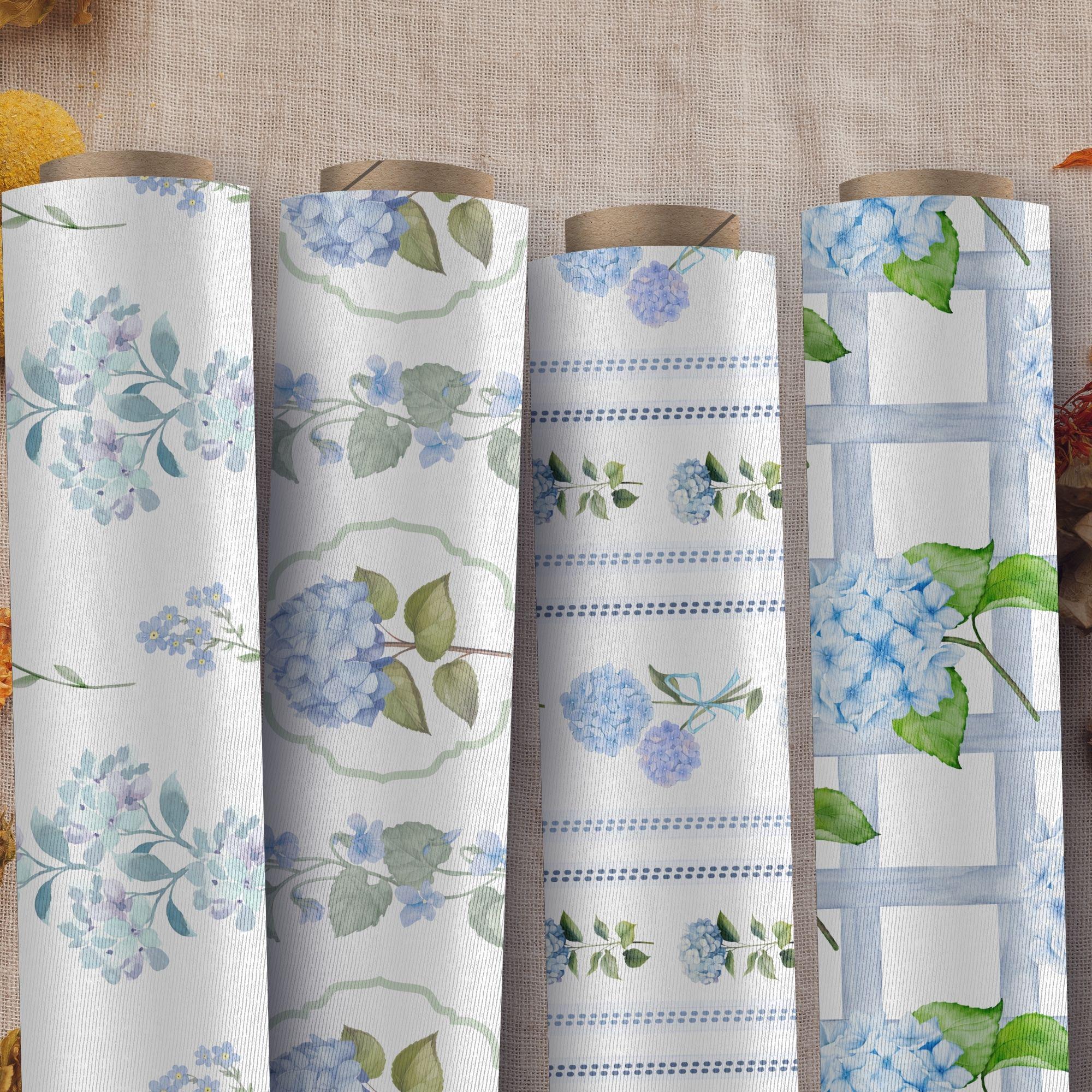 Blue Hydrangea Digital Paper Pack, Seamless Watercolor Floral Patterns ...
