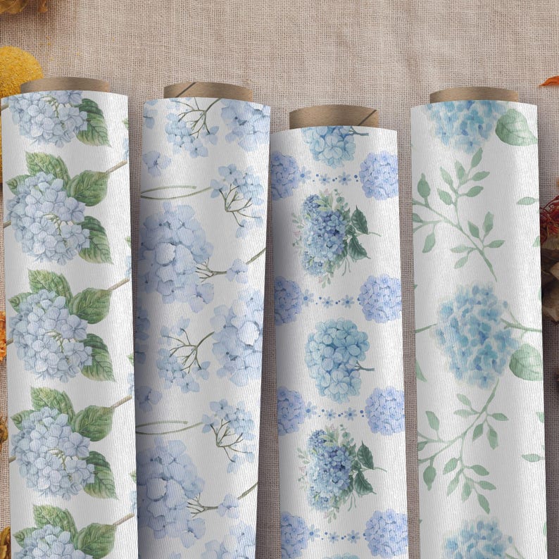 Blue Hydrangea Digital Paper Pack, Vintage Floral Watercolor ...